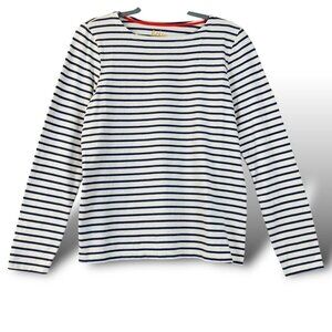 Boden Top Girls Sz 15-16Y Blue/White Striped Long Sleeve Boat Neck Cotton Shirt